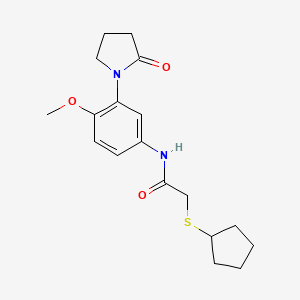 molecular formula C18H24N2O3S B2683612 2-(cyclopentylthio)-N-(4-methoxy-3-(2-oxopyrrolidin-1-yl)phenyl)acetamide CAS No. 1327560-12-2