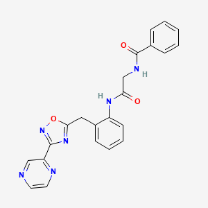 N-(2-oxo-2-((2-((3-(pyrazin-2-yl)-1,2,4-oxadiazol-5-yl)methyl)phenyl)amino)ethyl)benzamide