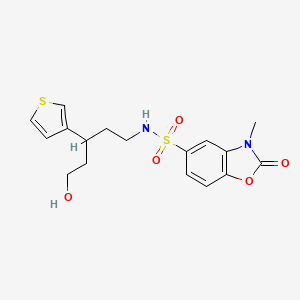 molecular formula C17H20N2O5S2 B2683681 N-[5-hydroxy-3-(thiophen-3-yl)pentyl]-3-methyl-2-oxo-2,3-dihydro-1,3-benzoxazole-5-sulfonamide CAS No. 2097893-25-7