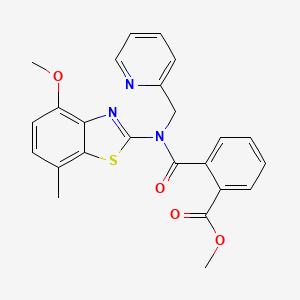 molecular formula C24H21N3O4S B2683693 Methyl 2-((4-methoxy-7-methylbenzo[d]thiazol-2-yl)(pyridin-2-ylmethyl)carbamoyl)benzoate CAS No. 1105245-13-3
