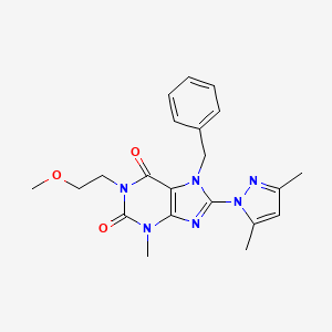 molecular formula C21H24N6O3 B2683695 7-benzyl-8-(3,5-dimethyl-1H-pyrazol-1-yl)-1-(2-methoxyethyl)-3-methyl-1H-purine-2,6(3H,7H)-dione CAS No. 1020454-51-6