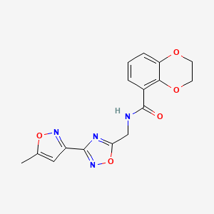 molecular formula C16H14N4O5 B2683733 N-((3-(5-methylisoxazol-3-yl)-1,2,4-oxadiazol-5-yl)methyl)-2,3-dihydrobenzo[b][1,4]dioxine-5-carboxamide CAS No. 2034369-04-3