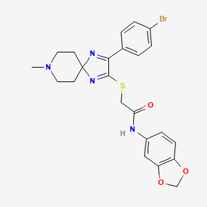 molecular formula C23H23BrN4O3S B2683757 N-(2H-1,3-benzodioxol-5-yl)-2-{[3-(4-bromophenyl)-8-methyl-1,4,8-triazaspiro[4.5]deca-1,3-dien-2-yl]sulfanyl}acetamide CAS No. 1189892-15-6