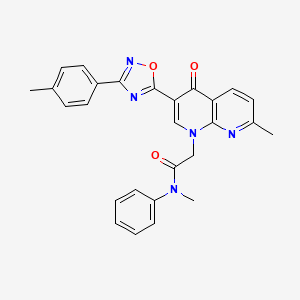 molecular formula C27H23N5O3 B2683769 N-methyl-2-{7-methyl-3-[3-(4-methylphenyl)-1,2,4-oxadiazol-5-yl]-4-oxo-1,4-dihydro-1,8-naphthyridin-1-yl}-N-phenylacetamide CAS No. 1030134-18-9