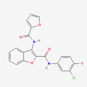 molecular formula C20H12ClFN2O4 B2683776 N-(3-chloro-4-fluorophenyl)-3-(furan-2-amido)-1-benzofuran-2-carboxamide CAS No. 888440-96-8