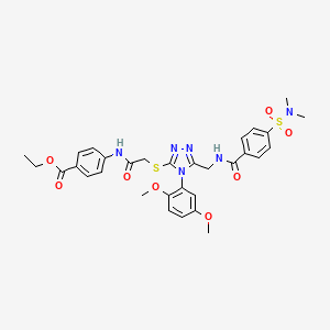 molecular formula C31H34N6O8S2 B2683840 ethyl 4-(2-{[4-(2,5-dimethoxyphenyl)-5-({[4-(dimethylsulfamoyl)phenyl]formamido}methyl)-4H-1,2,4-triazol-3-yl]sulfanyl}acetamido)benzoate CAS No. 309968-35-2