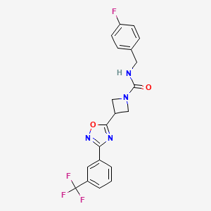 molecular formula C20H16F4N4O2 B2683860 N-(4-fluorobenzyl)-3-(3-(3-(trifluoromethyl)phenyl)-1,2,4-oxadiazol-5-yl)azetidine-1-carboxamide CAS No. 1351600-00-4
