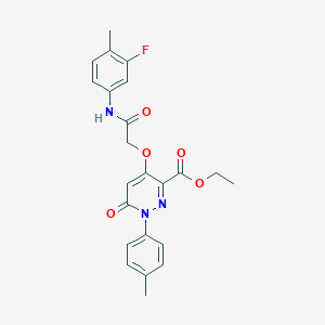 molecular formula C23H22FN3O5 B2683942 Ethyl 4-(2-((3-fluoro-4-methylphenyl)amino)-2-oxoethoxy)-6-oxo-1-(p-tolyl)-1,6-dihydropyridazine-3-carboxylate CAS No. 899943-65-8