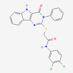 molecular formula C24H16Cl2N4O2S B2683981 N-(3,4-DICHLOROPHENYL)-2-({4-OXO-3-PHENYL-3H,4H,5H-PYRIMIDO[5,4-B]INDOL-2-YL}SULFANYL)ACETAMIDE CAS No. 536704-28-6