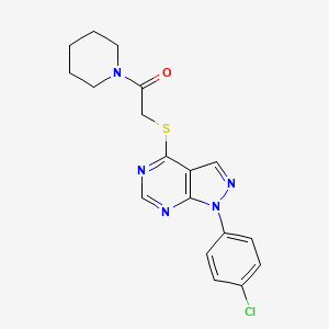 molecular formula C18H18ClN5OS B2684007 2-{[1-(4-chlorophenyl)-1H-pyrazolo[3,4-d]pyrimidin-4-yl]sulfanyl}-1-(piperidin-1-yl)ethan-1-one CAS No. 872860-18-9