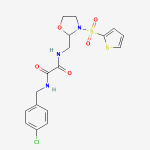 molecular formula C17H18ClN3O5S2 B2684046 N1-(4-chlorobenzyl)-N2-((3-(thiophen-2-ylsulfonyl)oxazolidin-2-yl)methyl)oxalamide CAS No. 874804-64-5