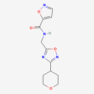 molecular formula C12H14N4O4 B2684049 N-{[3-(oxan-4-yl)-1,2,4-oxadiazol-5-yl]methyl}-1,2-oxazole-5-carboxamide CAS No. 2034561-85-6