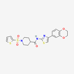 molecular formula C21H21N3O5S3 B2684051 N-(4-(2,3-dihydrobenzo[b][1,4]dioxin-6-yl)thiazol-2-yl)-1-(thiophen-2-ylsulfonyl)piperidine-4-carboxamide CAS No. 900001-06-1