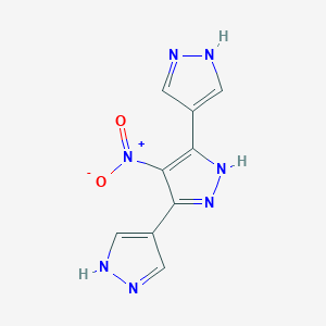 molecular formula C9H7N7O2 B2684079 4-nitro-3-(1H-pyrazol-4-yl)-5-(4-pyrazolylidene)-1,2-dihydropyrazole CAS No. 164668-48-8