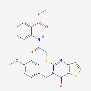 molecular formula C24H21N3O5S2 B2684169 methyl 2-[2-({3-[(4-methoxyphenyl)methyl]-4-oxo-3H,4H-thieno[3,2-d]pyrimidin-2-yl}sulfanyl)acetamido]benzoate CAS No. 688338-76-3