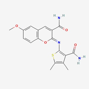 molecular formula C18H17N3O4S B2684205 (2Z)-2-[(3-carbamoyl-4,5-dimethylthiophen-2-yl)imino]-6-methoxy-2H-chromene-3-carboxamide CAS No. 2321343-51-3
