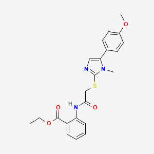 molecular formula C22H23N3O4S B2684234 ethyl 2-(2-{[5-(4-methoxyphenyl)-1-methyl-1H-imidazol-2-yl]sulfanyl}acetamido)benzoate CAS No. 932325-80-9