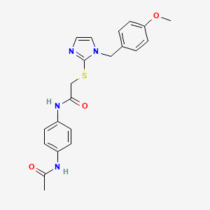 molecular formula C21H22N4O3S B2684252 N-(4-ACETAMIDOPHENYL)-2-({1-[(4-METHOXYPHENYL)METHYL]-1H-IMIDAZOL-2-YL}SULFANYL)ACETAMIDE CAS No. 869346-68-9
