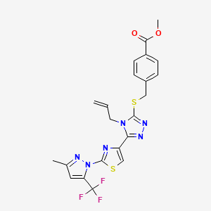 molecular formula C22H19F3N6O2S2 B2684259 methyl 4-{[(4-allyl-5-{2-[3-methyl-5-(trifluoromethyl)-1H-pyrazol-1-yl]-1,3-thiazol-4-yl}-4H-1,2,4-triazol-3-yl)sulfanyl]methyl}benzenecarboxylate CAS No. 956441-48-8