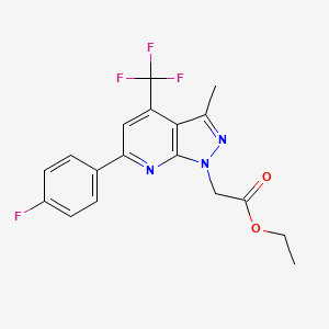 molecular formula C18H15F4N3O2 B2684301 Ethyl 2-(6-(4-fluorophenyl)-3-methyl-4-(trifluoromethyl)-1H-pyrazolo[3,4-b]pyridin-1-yl)acetate CAS No. 1011380-73-6