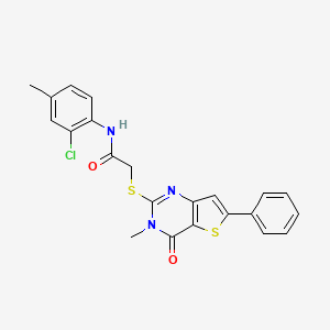 molecular formula C22H18ClN3O2S2 B2684447 N-(2-chloro-4-methylphenyl)-2-((3-methyl-4-oxo-6-phenyl-3,4-dihydrothieno[3,2-d]pyrimidin-2-yl)thio)acetamide CAS No. 1105214-61-6