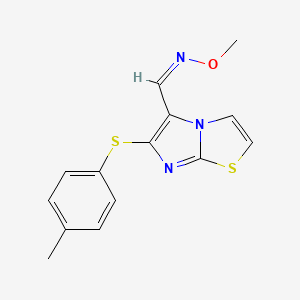 molecular formula C14H13N3OS2 B2684493 (Z)-methoxy({6-[(4-methylphenyl)sulfanyl]imidazo[2,1-b][1,3]thiazol-5-yl}methylidene)amine CAS No. 339022-83-2