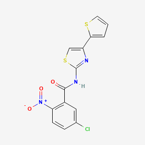 molecular formula C14H8ClN3O3S2 B2684543 5-chloro-2-nitro-N-(4-(thiophen-2-yl)thiazol-2-yl)benzamide CAS No. 476282-69-6