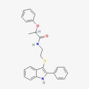 molecular formula C25H24N2O2S B2684549 2-phenoxy-N-(2-((2-phenyl-1H-indol-3-yl)thio)ethyl)propanamide CAS No. 919705-63-8