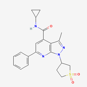 molecular formula C21H22N4O3S B2684568 N-cyclopropyl-1-(1,1-dioxidotetrahydrothiophen-3-yl)-3-methyl-6-phenyl-1H-pyrazolo[3,4-b]pyridine-4-carboxamide CAS No. 1021119-36-7