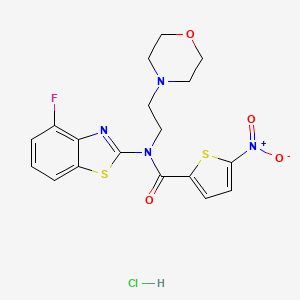 molecular formula C18H18ClFN4O4S2 B2684592 N-(4-FLUORO-1,3-BENZOTHIAZOL-2-YL)-N-[2-(MORPHOLIN-4-YL)ETHYL]-5-NITROTHIOPHENE-2-CARBOXAMIDE HYDROCHLORIDE CAS No. 1216420-72-2