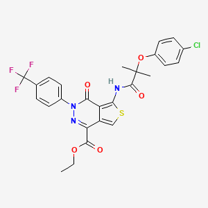 molecular formula C26H21ClF3N3O5S B2684607 Ethyl 5-(2-(4-chlorophenoxy)-2-methylpropanamido)-4-oxo-3-(4-(trifluoromethyl)phenyl)-3,4-dihydrothieno[3,4-d]pyridazine-1-carboxylate CAS No. 887875-95-8