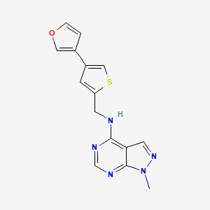 molecular formula C15H13N5OS B2684619 N-[[4-(Furan-3-yl)thiophen-2-yl]methyl]-1-methylpyrazolo[3,4-d]pyrimidin-4-amine CAS No. 2380193-52-0