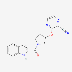 molecular formula C18H15N5O2 B2684631 3-((1-(1H-indole-2-carbonyl)pyrrolidin-3-yl)oxy)pyrazine-2-carbonitrile CAS No. 2034251-87-9