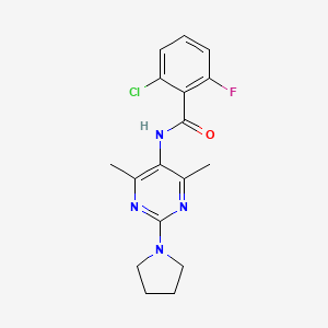molecular formula C17H18ClFN4O B2684653 2-Chloro-N-[4,6-dimethyl-2-(pyrrolidin-1-YL)pyrimidin-5-YL]-6-fluorobenzamide CAS No. 1448134-81-3