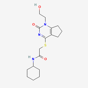 molecular formula C17H25N3O3S B2684660 N-cyclohexyl-2-((1-(2-hydroxyethyl)-2-oxo-2,5,6,7-tetrahydro-1H-cyclopenta[d]pyrimidin-4-yl)thio)acetamide CAS No. 899973-46-7
