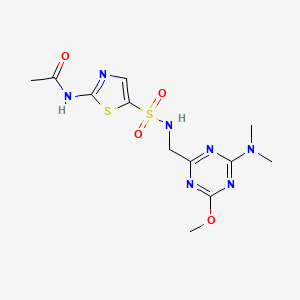 molecular formula C12H17N7O4S2 B2684662 N-(5-(N-((4-(dimethylamino)-6-methoxy-1,3,5-triazin-2-yl)methyl)sulfamoyl)thiazol-2-yl)acetamide CAS No. 2034276-99-6