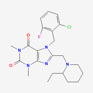 molecular formula C22H27ClFN5O2 B2684671 7-[(2-chloro-6-fluorophenyl)methyl]-8-[(2-ethylpiperidin-1-yl)methyl]-1,3-dimethyl-2,3,6,7-tetrahydro-1H-purine-2,6-dione CAS No. 851938-51-7