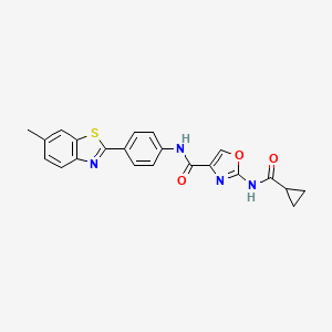 molecular formula C22H18N4O3S B2684735 2-(cyclopropanecarboxamido)-N-(4-(6-methylbenzo[d]thiazol-2-yl)phenyl)oxazole-4-carboxamide CAS No. 1396844-25-9