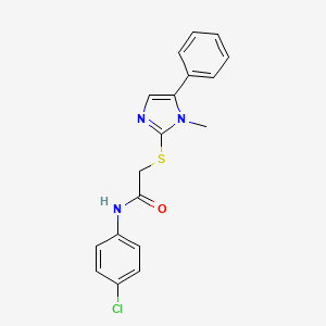 molecular formula C18H16ClN3OS B2684831 N-(4-chlorophenyl)-2-[(1-methyl-5-phenyl-1H-imidazol-2-yl)sulfanyl]acetamide CAS No. 338426-25-8