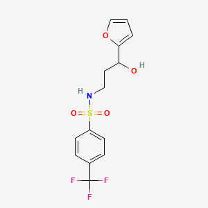 molecular formula C14H14F3NO4S B2684843 N-(3-(furan-2-yl)-3-hydroxypropyl)-4-(trifluoromethyl)benzenesulfonamide CAS No. 1421453-64-6