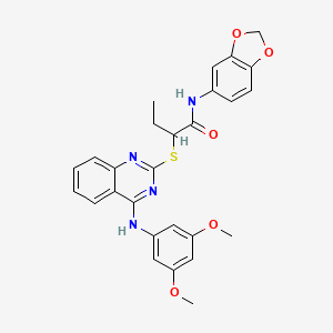 molecular formula C27H26N4O5S B2684857 N-(2H-1,3-BENZODIOXOL-5-YL)-2-({4-[(3,5-DIMETHOXYPHENYL)AMINO]QUINAZOLIN-2-YL}SULFANYL)BUTANAMIDE CAS No. 896699-08-4