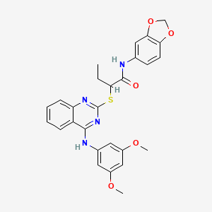 N-(1,3-benzodioxol-5-yl)-2-[4-(3,5-dimethoxyanilino)quinazolin-2-yl]sulfanylbutanamide
