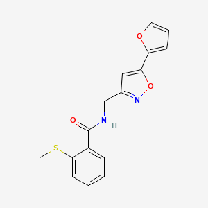 molecular formula C16H14N2O3S B2684869 N-((5-(furan-2-yl)isoxazol-3-yl)methyl)-2-(methylthio)benzamide CAS No. 1105241-94-8