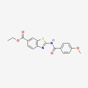 molecular formula C18H16N2O4S B2684871 Ethyl 2-(4-methoxybenzamido)benzo[d]thiazole-6-carboxylate CAS No. 888409-31-2