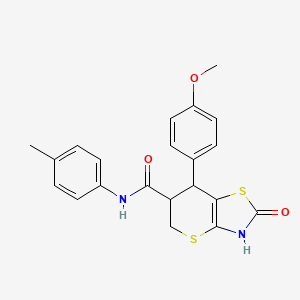 molecular formula C21H20N2O3S2 B2684888 7-(4-methoxyphenyl)-2-oxo-N-(p-tolyl)-3,5,6,7-tetrahydro-2H-thiopyrano[2,3-d]thiazole-6-carboxamide CAS No. 954820-02-1