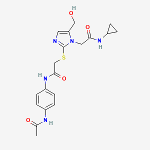 molecular formula C19H23N5O4S B2684899 N-(4-acetamidophenyl)-2-((1-(2-(cyclopropylamino)-2-oxoethyl)-5-(hydroxymethyl)-1H-imidazol-2-yl)thio)acetamide CAS No. 923246-13-3