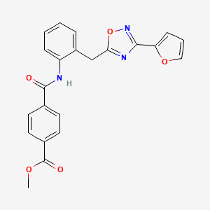 molecular formula C22H17N3O5 B2684910 甲酸甲酯4-((2-((3-(呋喃-2-基)-1,2,4-噁二唑-5-基)甲基)苯基)氨基)苯甲酸酯 CAS No. 1797544-74-1