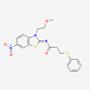 molecular formula C19H19N3O4S2 B2684912 N-[3-(2-甲氧基乙基)-6-硝基-1,3-苯并噻唑-2-基亚甲基]-3-苯基硫代丙酰胺 CAS No. 865174-43-2