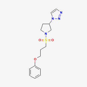 molecular formula C15H20N4O3S B2684914 1-(1-((3-phenoxypropyl)sulfonyl)pyrrolidin-3-yl)-1H-1,2,3-triazole CAS No. 1798637-87-2
