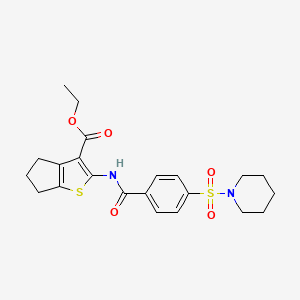 molecular formula C22H26N2O5S2 B2684916 ethyl 2-(4-(piperidin-1-ylsulfonyl)benzamido)-5,6-dihydro-4H-cyclopenta[b]thiophene-3-carboxylate CAS No. 308293-03-0